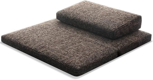 Portable Foldable Meditation Cushion Mat Set with Washable Cotton Linen Cover, Larger Yoga Mat Bolster Floor Pillows Seating for Adults Meditation Accessories coffee-60CM