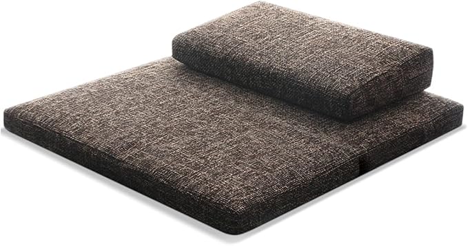 Portable Foldable Meditation Cushion Mat Set with Washable Cotton Linen Cover, Larger Yoga Mat Bolster Floor Pillows Seating for Adults Meditation Accessories coffee-80CM