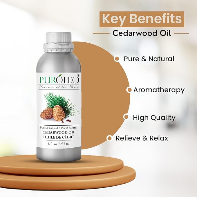 PUROLEO Cedarwood Essential Oil 8 Fl Oz/236 ML (Packed in Canada) 100% Pure & Natural Cedarwood Oil for Aromatherapy, Relaxation, and Skin Care - Cedarwood Oil for Diffuser