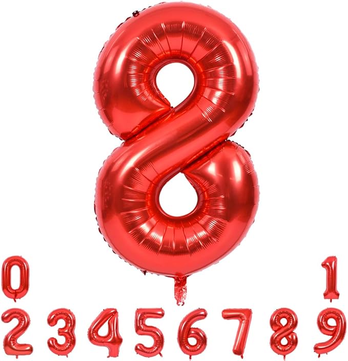 TONIFUL 40 Inch Red Large Numbers Balloons 0-9, Number 8 Digital 8 Helium Balloons, Foil Mylar Big Number Balloons for Birthday Party Anniversary Supplies Decorations