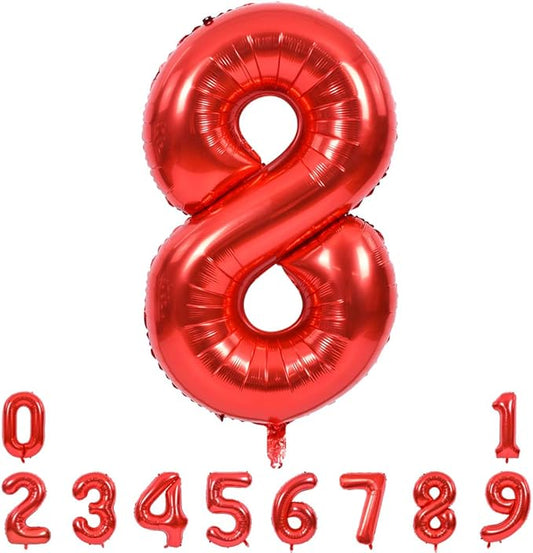 TONIFUL 40 Inch Red Large Numbers Balloons 0-9, Number 8 Digital 8 Helium Balloons, Foil Mylar Big Number Balloons for Birthday Party Anniversary Supplies Decorations
