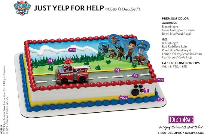 DecoSet Paw Patrol Just Yelp for Help Cake Topper, 2-Piece Decorations with Marshall in Fire Engine and Background for Fun After the Birthday Party