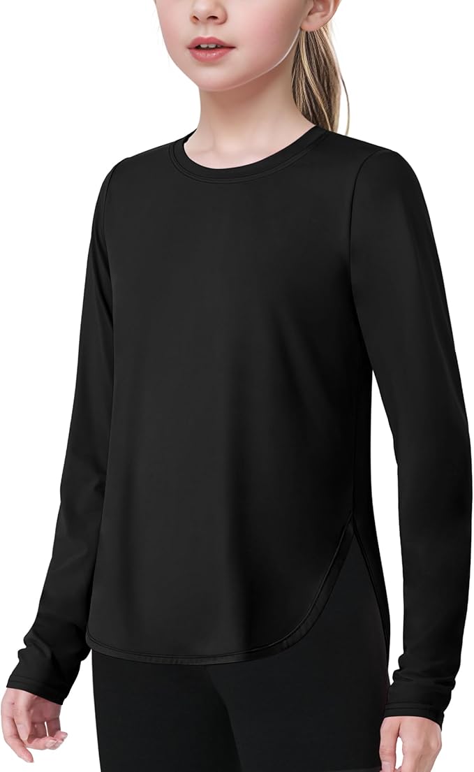 JOCMIC Girls Long Sleeve Shirts Kids Athletic Quick Dry UPF 50+ Sun Shirt Basic Tees for Gym Yoga Tops