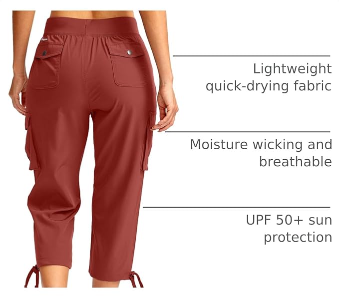 Soothfeel Women's Cargo Capris Pants with 6 Pockets Lightweight Quick Dry Travel Hiking Summer Pants for Women Casual