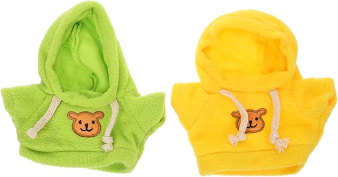 Veemoon 2pcs Plush Bear Doll Hoodies Adorable Replacement Clothes for Stuffed Animals Green and Yellow Outfits for DIY Decoration and Dress up
