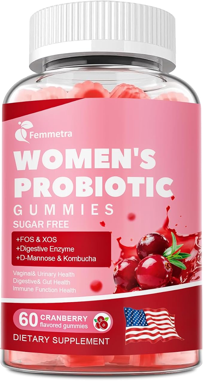 Debloat Gummies- Prebiotic and Probiotic for Women, 60 Count | 200 Billion CFU, 18-in-1 digestive & gut health gummies, daily vaginal & urinary support, sugar-free cranberry flavor