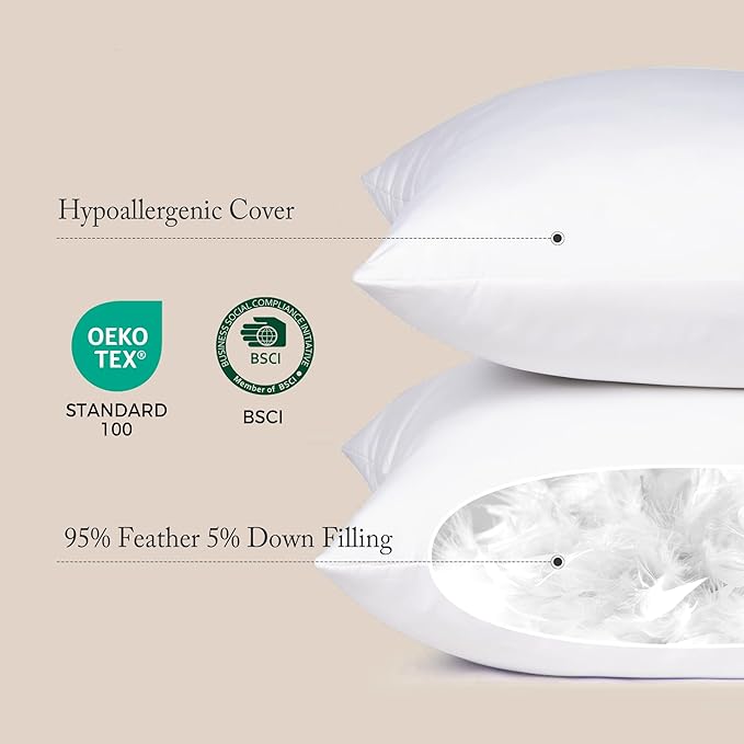 puredown® 14x20 Feather Down Pillow Inserts, Lumbar Pillow Insert, 1 Pack | Natural Feather Down, Choppable & Decorative, Down-Proof Cover, Throw Pillow Insert for Couch, Chairs, Bed, Sofa, Office