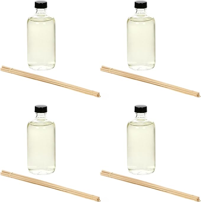 Hosley Set of 4 Vanilla Almond Reed Diffuser Refill Oil, 200ml Each - Ideal for Bathroom Decor, Enhance Home Decor, Perfect for Room Decor, Includes Oil Bottle and Reed Sticks