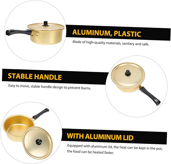 1pc Korean Ramen Pot Stainless Steel Cooking Utensils Stainless Steel Sauce Pan with Lid Chocolate Fondue Snack Bowls Korean Ramen Noodle Pot Gold Thickened Stock Mini