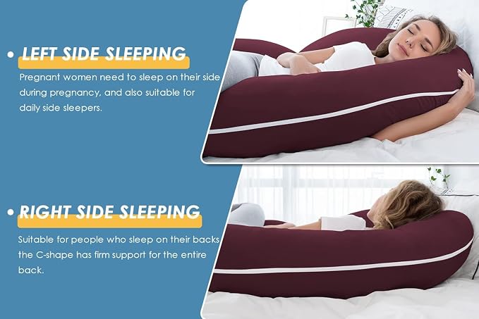 INSEN Pregnancy Pillow, Maternity Body Pillow with Velvet Cover, C Shaped for Side Sleeping, Dark Purple