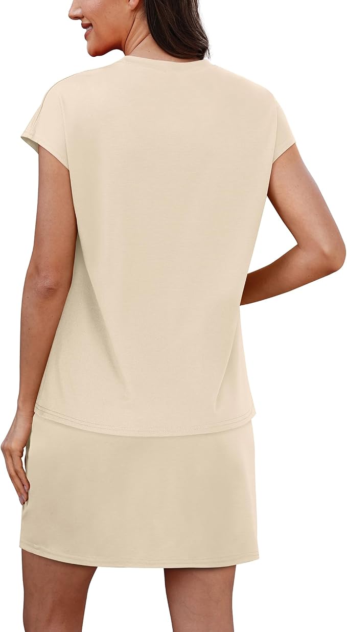 Sampeel Two Piece Skirt Sets for Women Summer Resort Wear Outfits Crew Neck Cap Sleeve Tops Tennis Skort with Pockets