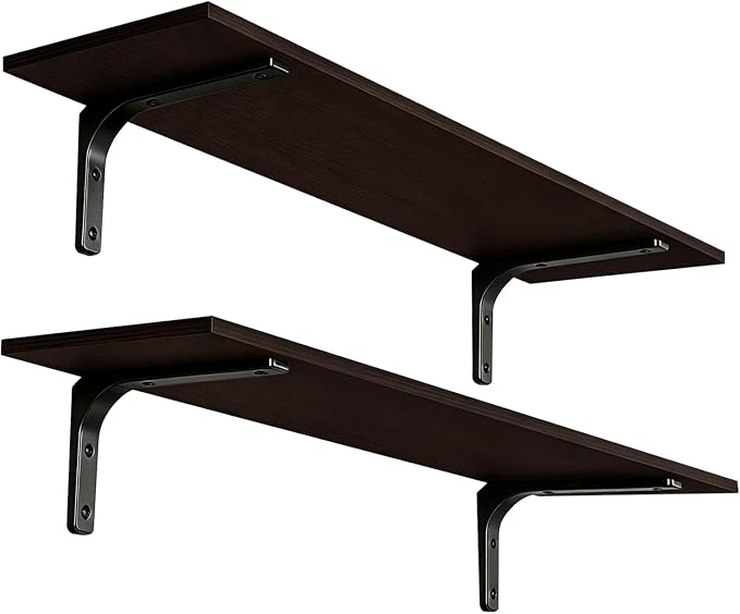 DINZI LVJ Long Wall Shelves, 39.4Inch Wall Mounted Shelves Set of 2, Extra Large Floating Storage Ledges with Sturdy Metal Brackets for Living Room, Bathroom, Bedroom, Kitchen, Espresso