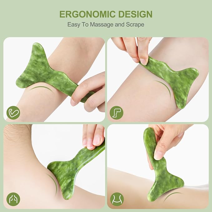 Jade Stone Gua Sha Massage Tool Set Larger Guasha Board with Handle Muscle Scraping Massage Tools Facial Anti Cellulite Spa Acupuncture Tools for Back Neck Face Leg Massage, Lymphatic Drainage