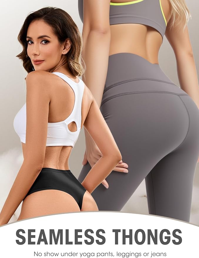 sosusu Seamless Underwear for Women Cotton Thongs High Waisted Soft Breathable No Show Panties Invisible Stretch 6 Pack