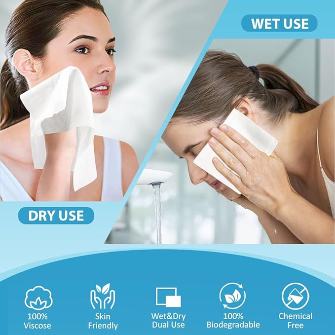 HOMEXCEL Face Towels 50 Count, Disposable Makeup Remover Wipes, Super Soft Biodegradable Dry Facial Hand Clean Facial Towels Wash Cloth