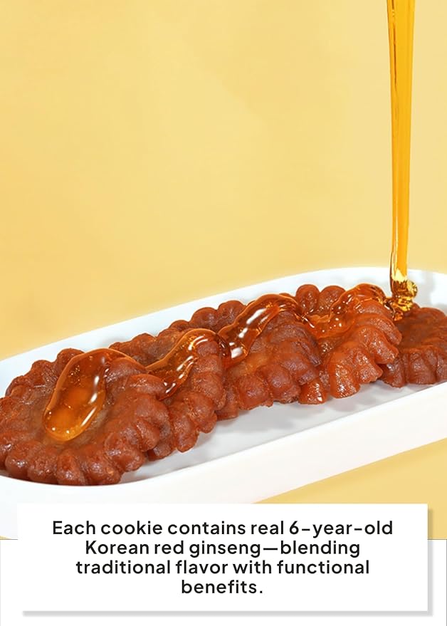 Korean Food Hongsamjin Yakgwa Honey Glazed Donut Cookies – 30 Individually Wrapped Korean Honey Pastry Bites with Red Ginseng – Chewy Traditional Snack & Gift Set