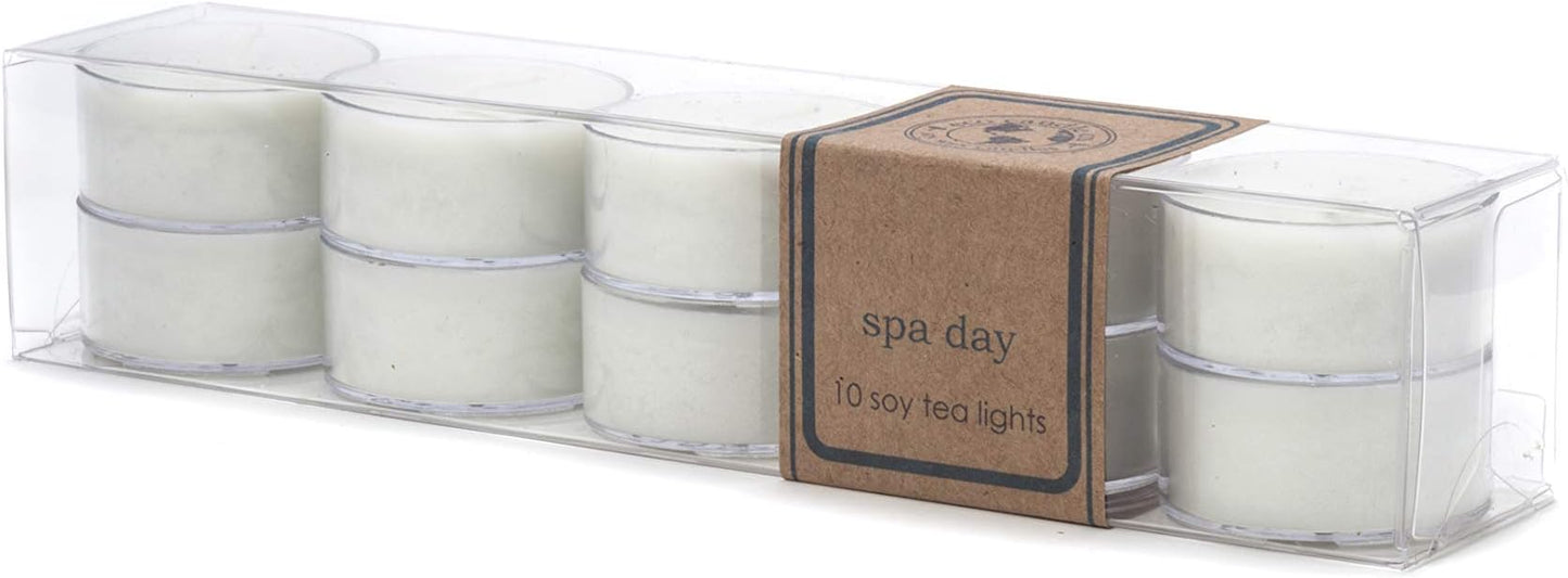 Eco Candle Co. Spa Day Tea Light Candles, 10-Pack, 9 Hr Burn Time | Scents of Flowers, Musk, Melon, Citrus, & Ocean Air - Recyclable Plastic Cups, No Lead, Hand Poured, Midwest Soybeans, .6 oz
