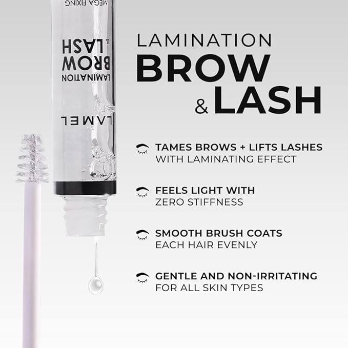 LAMEL Lamination Clear Brow and Lash Gel - Megafixing Eyebrow Glue, Eyebrow Gel, Waterproof & Sweat-Proof Clear Mascara, Setting for Feathered & Fluffy Brows - Flawless Eyebrow Makeup