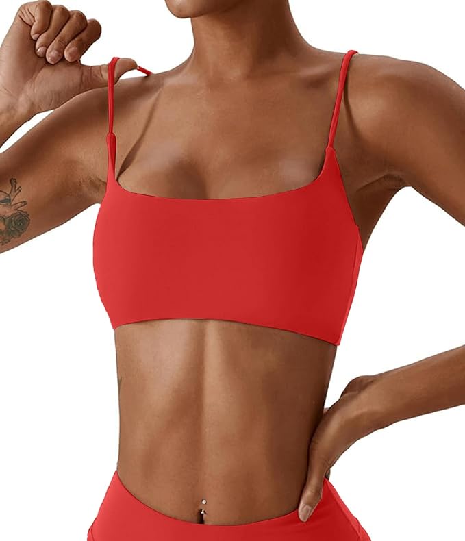 Comper Women's Sports Bras Wirefree Racerback Workout Bras Sexy Thin Straps Yoga Sport Bras with Removable Pads