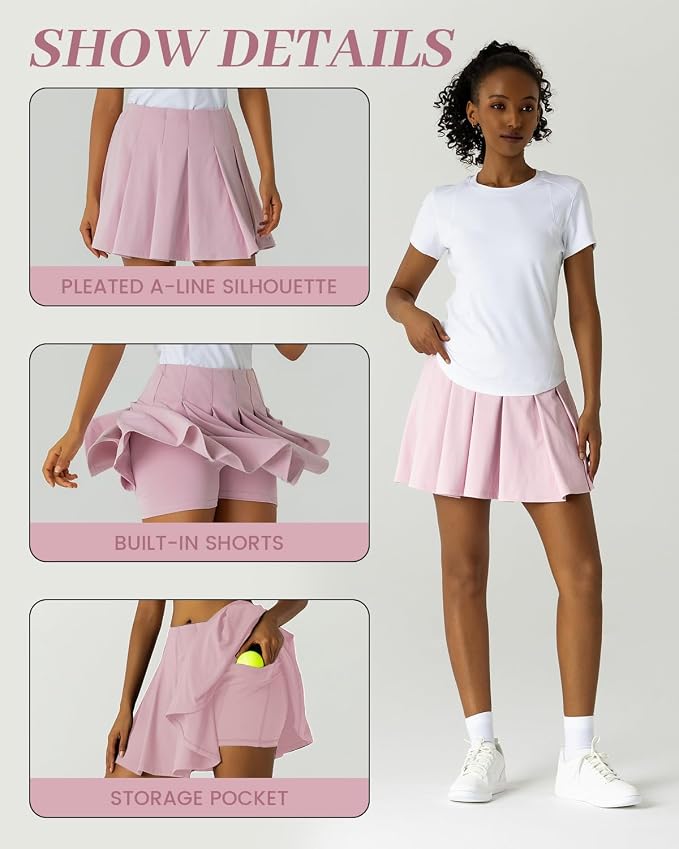 Pleated Tennis Skirt for Women with Pockets Shorts High Waisted Athletic Golf Skort for Workout Pickleball