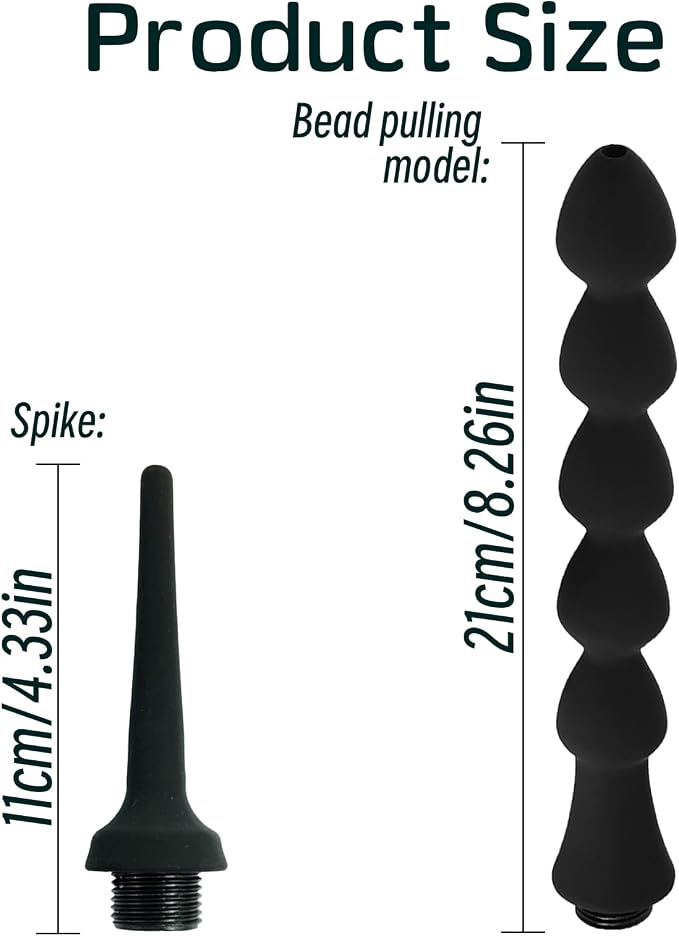 2 Pc Shower Enema Douche Nozzles , Comfortable Silicone Nozzles Enema Attachment, Reusable Shower Enema Black
