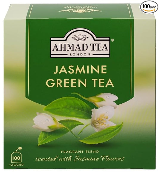 Ahmad Tea Jasmine Green Tea, Tagged Teabags without envelopes, 100 Count