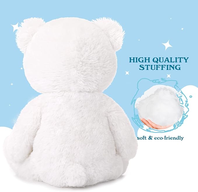 Tezituor White Teddy Bear Stuffed Animal, Cute 18 inch Stuffed Teddy Bear Plush Toy, Small Teddy Bear Plush Gifts for Boys Girls