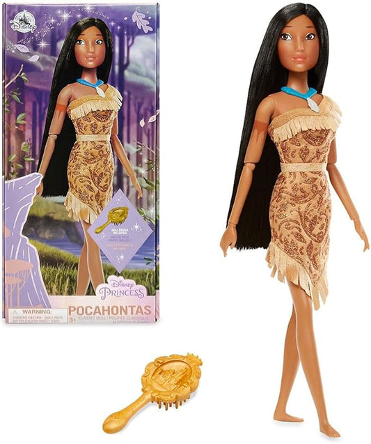 Disney Store Official Disney Princess Classic Doll (Pocahontas), 11 Inches, Includes Brush with Molded Details, Fully Posable Toy in Classic Outfit - Disney Princess Toys for Girls
