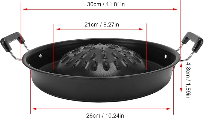 Asixxsix Thai Korean BBQ Grill Pan, Aluminum BBQ Grill Topper, 2 in 1 Non Stick Smoke Steak Grill Charcoal Pan Pork Hot Pot, Even Heating Barbecue Grill Plates, Camping BBQ Pan (30cm/11.81in Black)