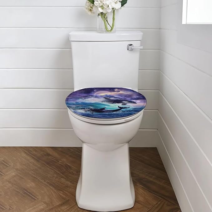 Killer Whale Toilet Cover Seat Moon Fuzzy Toilet Seat Cover Soft Toilet Seat Cover Toilet Lid Covers for Bathroom Accessories Toilet Cover Lid