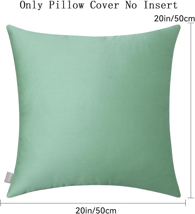 Thmyo 4-Pack 100% Cotton Comfortable Solid Decorative Throw Pillow Case, Square Cushion Cover Pillowcase Sublimation Blank Pillow Covers DIY Throw Pillowcase for Sofa(20x20 inch/ 50x50cm,Mist Green)