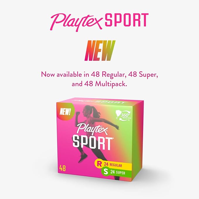 Playtex Sport Tampons, Multipack (24ct Regular/24ct Super Absorbency), Fragrance-Free - 48ct (Pack of 2)