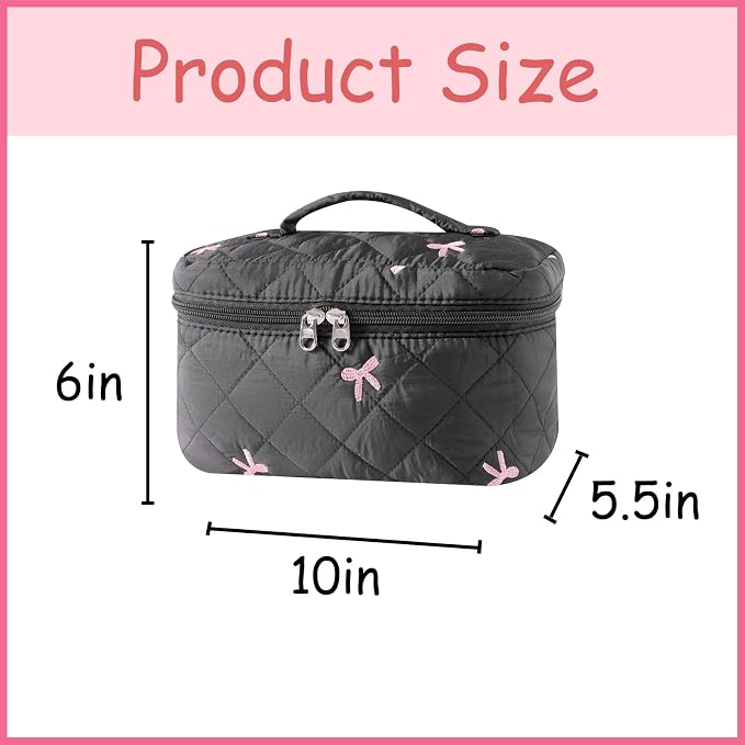 uekeboag Large Travel Quilted Makeup Bag for Women, Floral Cotton Cosmetic Bag, Coquette Aesthetic Floral Toiletry Organizer Bag