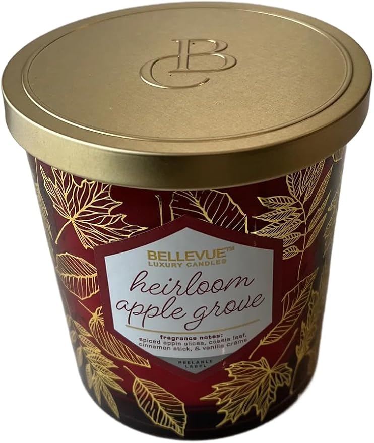 Bellevue Luxury Candles, 12 OZ Fragranced Candle, Soy Blend Wax, Essential Oils, Long-Lasting Burn, Home Fragrances, Aromatherapy Home Scented Candles Scent Heirloom APPLEGROVE Pack of 2