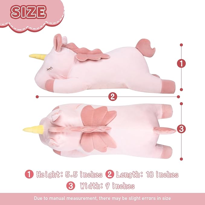 My OLi 18'' Unicorn Stuffed Animal Pillow Plush Toy Cuddle Plushies Stuffed Unicorn Plushie Soft Hugging Pillow Plush Toys Gift for Kids & Adults
