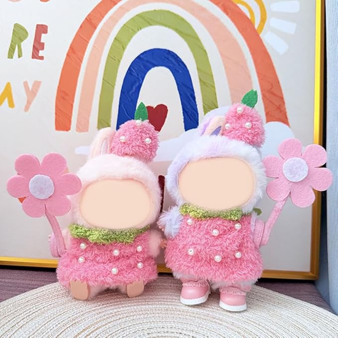 Clothes for 15/17cm Doll (No Doll), Fashion Outfit Set - Small Hat + Pink Top + Small Flowers, Cute Dress Up Accessories (Berry Baby)