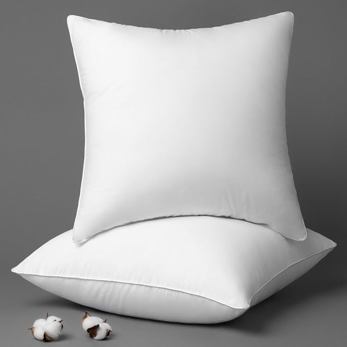 Phantoscope Throw Pillow Insert with 100% Cotton Cover, 16x16 Inch, 2 Pack | Soft Supportive Throw Pillows for Couch Bed, Hypoallergenic Breathable Pillows Inerts, Square Decorative Cushion Sham Stuffer