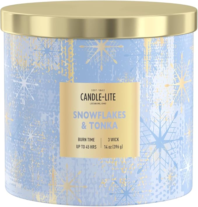 Candle-lite Holiday Scented Candles, Almond Blossom with Cashmere Woods, 14 oz 3-Wick Jar Candle, Proudly Poured in USA, Christmas Home Decor, 45 Hours of Burn Time, Holiday Gift for Men and Women