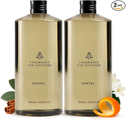 AromaPlan Hotel Scents Santal 2-Pack (16.9 Fl Oz/500ml Each) Home Luxury Aroma & Hotel Fragrance Diffuser Oil-Hotel Diffuser Oil for Aromatherapy-USA Made, Bigger Bottle, Bolder Aroma & Longer Lasting