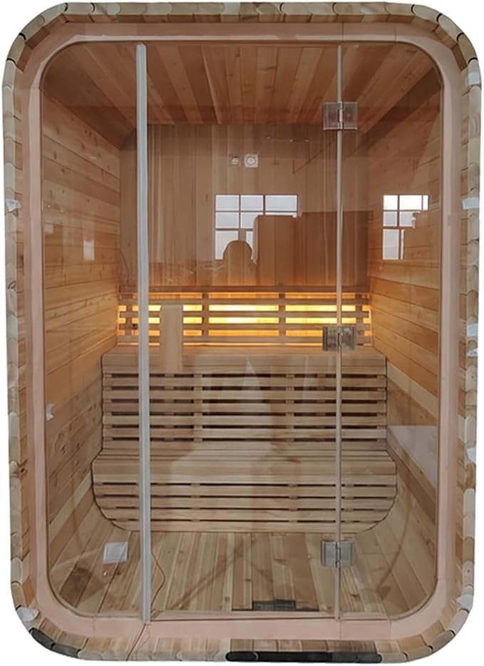 Outdoor Cube Sauna Rooms,2person Canadian Cedar Steam Saunas,54x56x80 H Panoramic Large Space,4.5KW Electric Stove Durable,Easy to Install