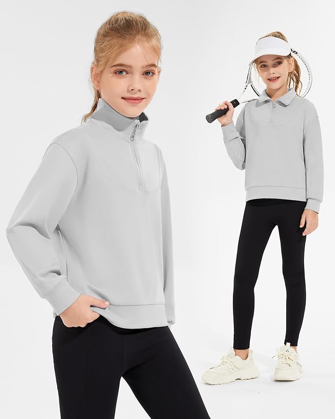 Girls Quarter Zip Sweatshirt Long Sleeve Pullover Tops Kids Casual Spring Outfits for Teen Girls, 5-14 Years