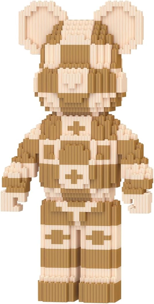 dOHOb Brown Grid Bear Building Block Set, 3546 Pieces, Collection Display Set for Adults