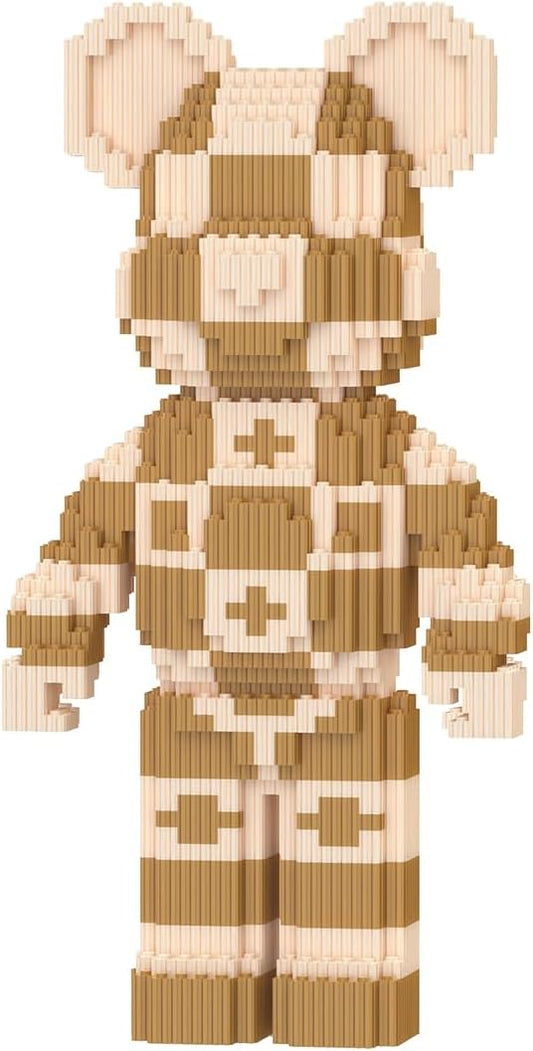 dOHOb Brown Grid Bear Building Block Set, 3546 Pieces, Collection Display Set for Adults