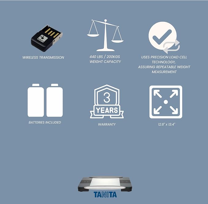 Tanita BC-1000plus Black ANT+ Wireless Body Composition Monitor -Japan Technology - Premium Build - Smart Digital Scale with 15 Full Body Metrics, BMI Fat Muscle Mass Analysis - 440 lbs Capacity