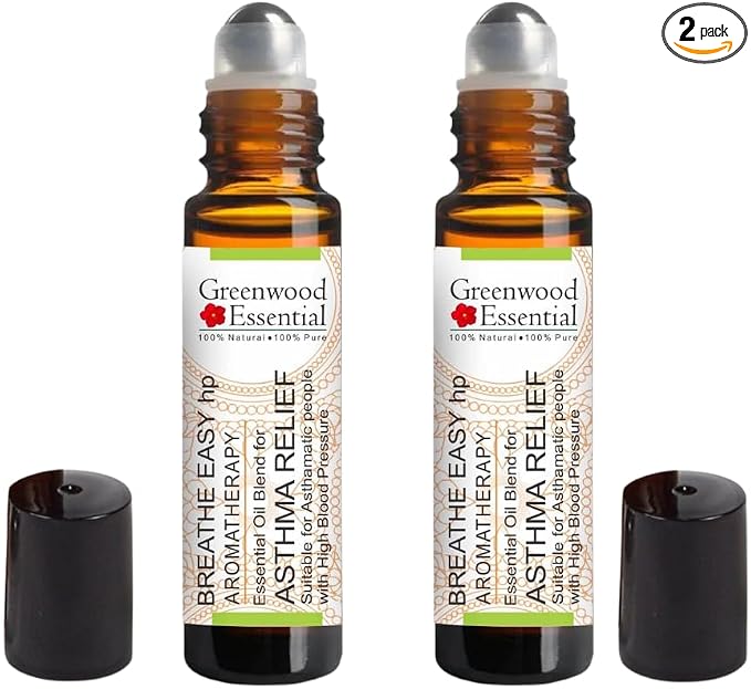 Greenwood Essential Asthma Relief Breathe Easy HP. Aromatherapy Essential Oil Blend (Pack of Two) 10ml X 2 (0.66 oz)