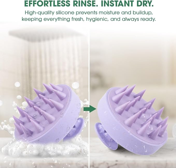Scalp Massager Brush for Hair Growth – Silicone Scalp Scrubber & Scalp Exfoliator – Manual Scalp Massager Brush for Wet or Dry Use – Hair Massager Scalp Shampoo Brush Tool (Purple)