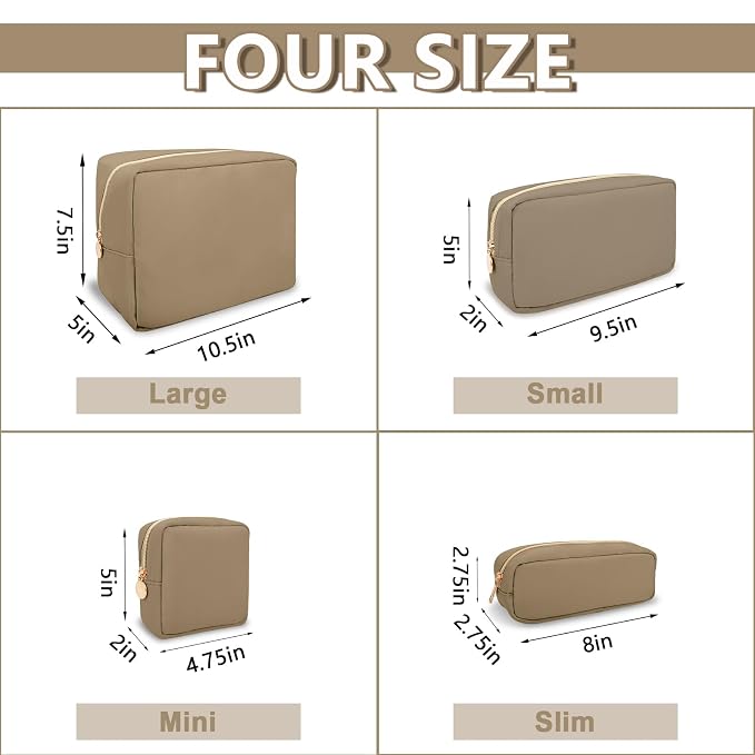 UIXIZQ Mini Makeup Pouch for Purse, Small Cosmetic Bag Pouch Nylon Travel Toiletry Organizers for Women Girls, Cute Zipper Pouch Coin Purse Preppy Storage Bag for School Work(Mini-Khaki)