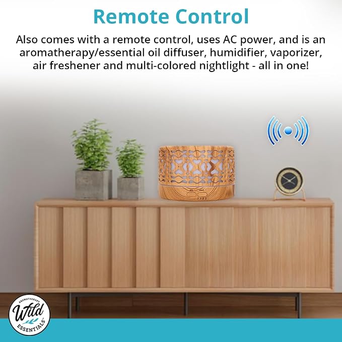 Wild Essentials 700ml Designer Large Room Essential Oil Diffuser, 5 in 1 Ultrasonic Aromatherapy Vaporizer Cool Mist Humidifier, Home, Office, Bedroom, Timer, Auto-Off, 7 Color LED (Light Wood Hearts)
