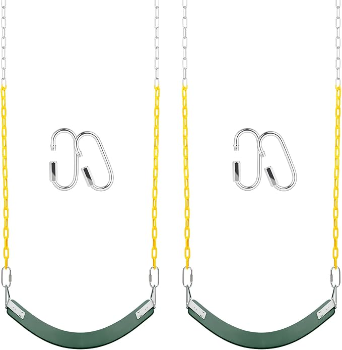 AGPTEK Swing Sets, Seat with 66 Inch Anti-Rust Chains Thermoplastic Coated, Support 250lb, Cushion Accessories Replacement with Snap Hooks for Outdoors, Playground, Jungle Gym (Pack of 2)
