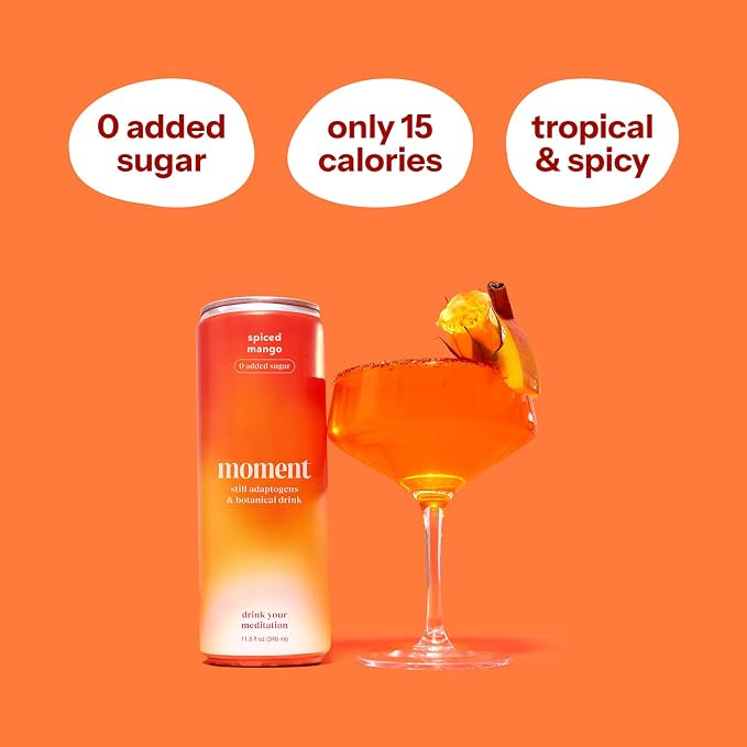 Moment Adaptogen Drink (Shark Tank) - Non Carbonated Botanical Tea - Calm, Clarity & Relaxation with L-Theanine & Ashwagandha - Non Alcoholic Drinks - 0 Sugar 0 Caffeine - 12 Pack 11.5 fl oz